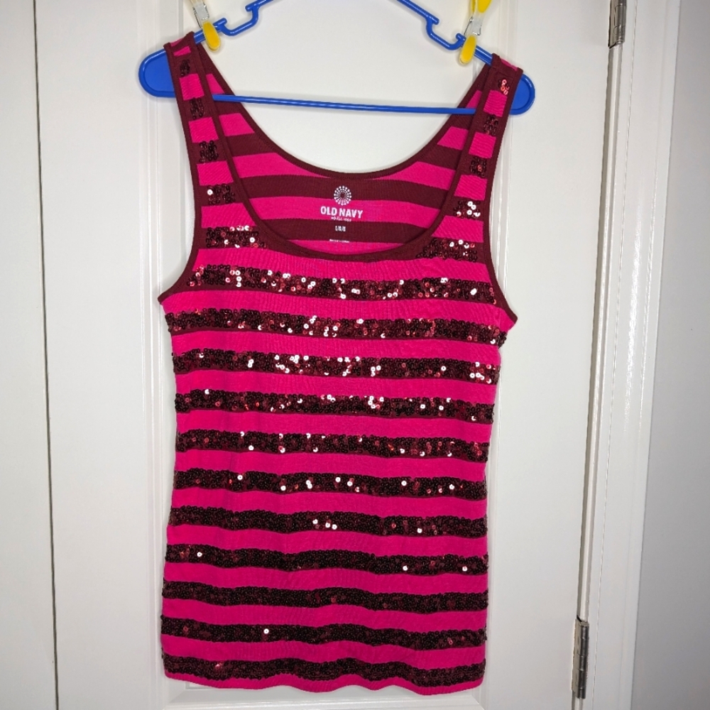 EUC- Old Navy Tank Top with Sequins - Pink and Burgundy